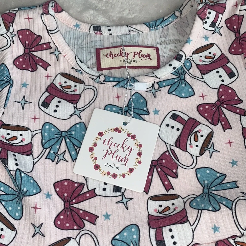 NWT Cheeky Plum Cup of Cheer Elara Knit Dress Snowmen 4T (mislabeled tag)